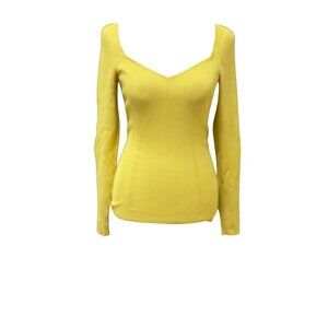by Anthropologie Yellow Ribbed Long Sleeve Womens Sweater Top S